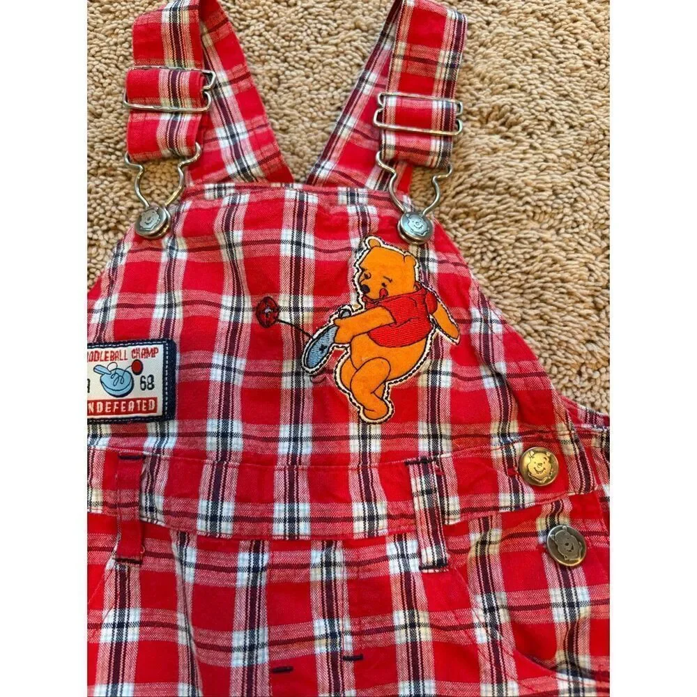 Vintage Disney Winnie the Pooh Plaid Shortalls Embroidered Baby Outfit 6-9 Month